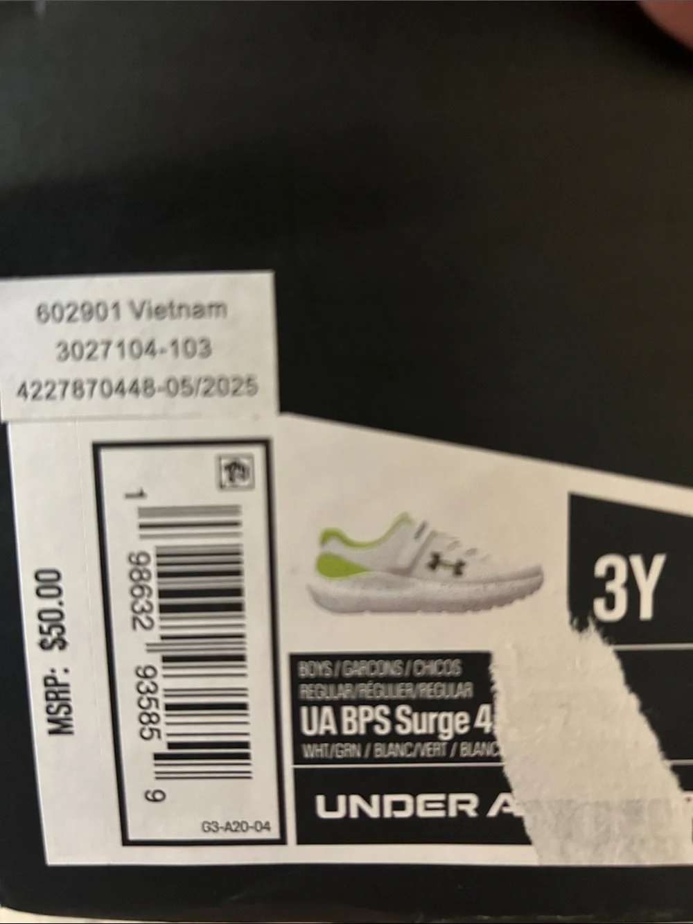 NIB Under Armour Kids' White and Neon Green Athletic Shoes